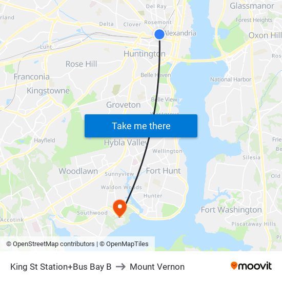 King Street-Old Town+Bay B to Mount Vernon map