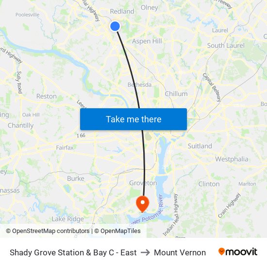 Shady Grove Station & Bay C - East to Mount Vernon map