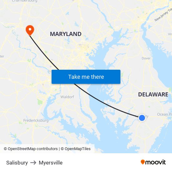 Salisbury to Myersville map