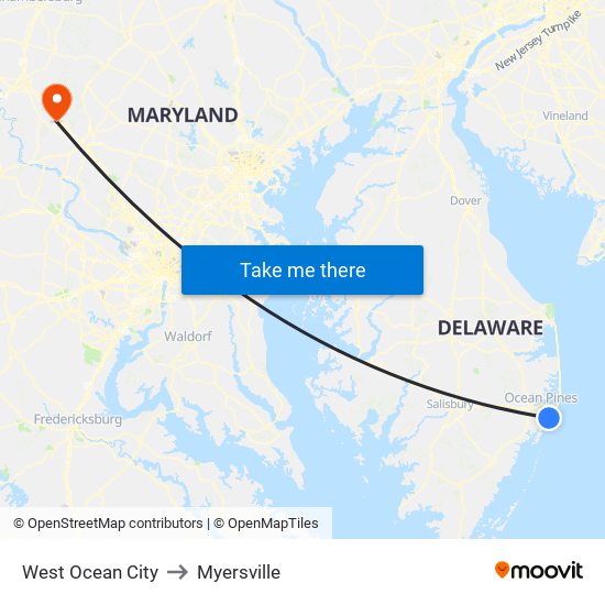 West Ocean City to Myersville map