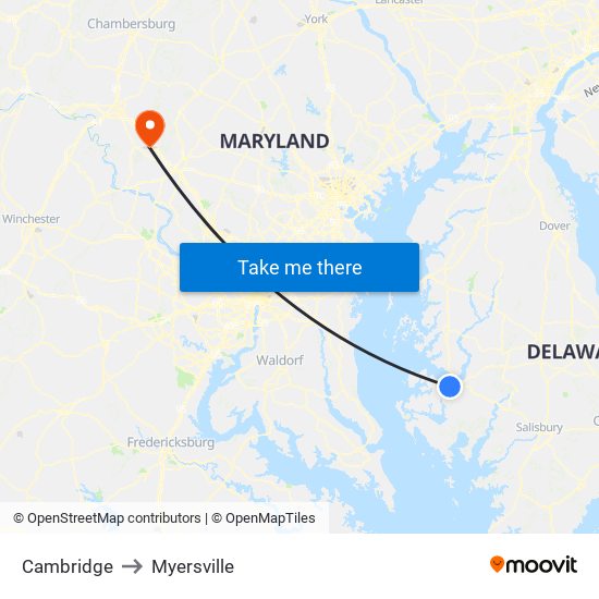 Cambridge to Myersville map