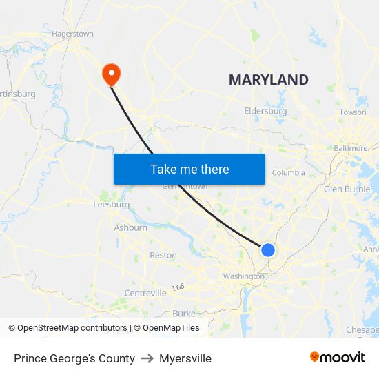 Prince George's County to Myersville map