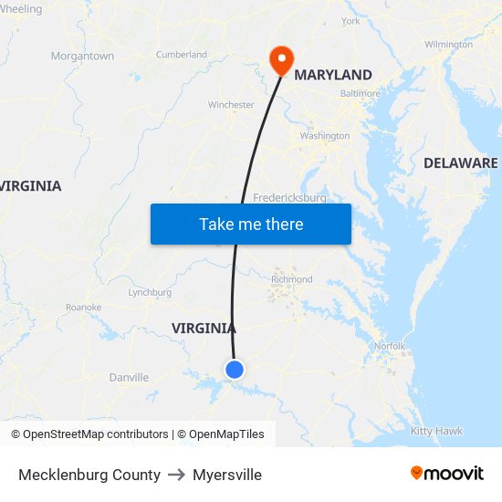 Mecklenburg County to Myersville map