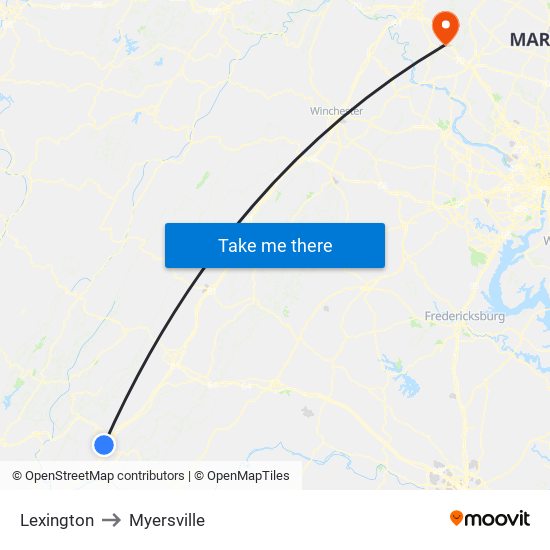 Lexington to Myersville map