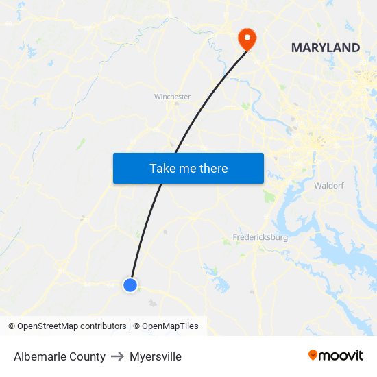 Albemarle County to Myersville map