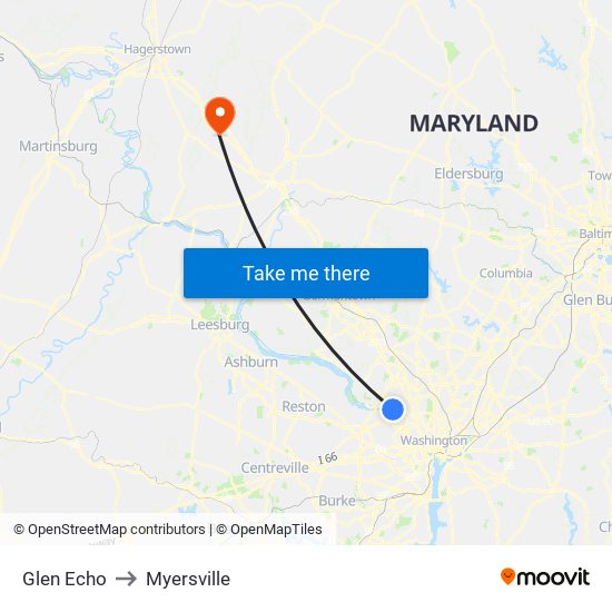 Glen Echo to Myersville map