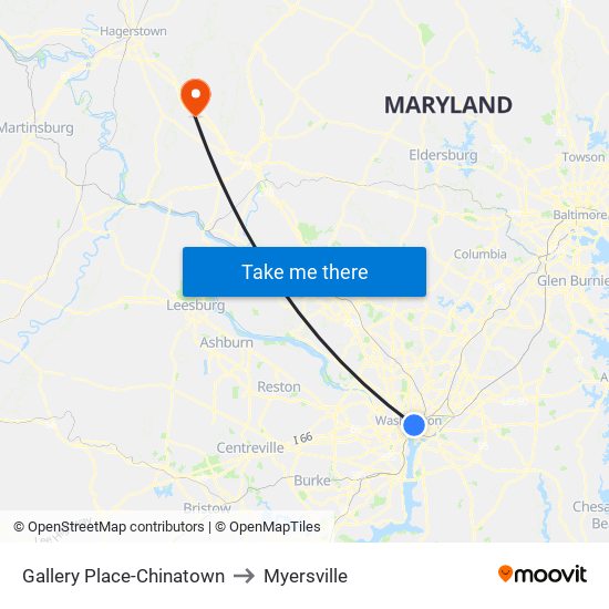 Gallery Place-Chinatown to Myersville map