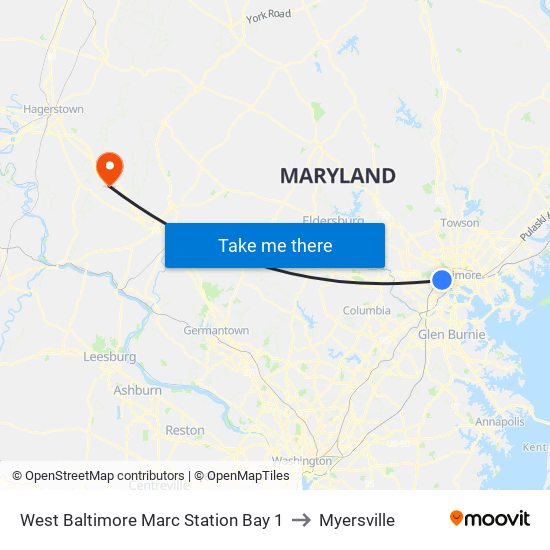 West Baltimore Marc Station Bay 1 to Myersville map