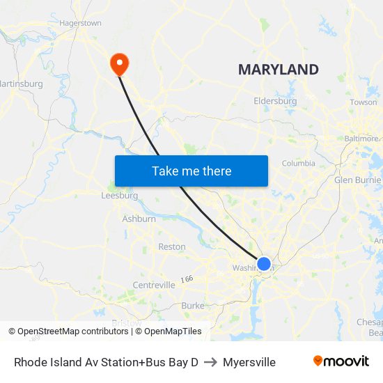 Rhode Island Av Station+Bus Bay D to Myersville map