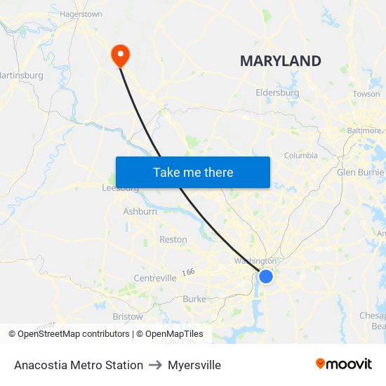 Anacostia Metro Station to Myersville map