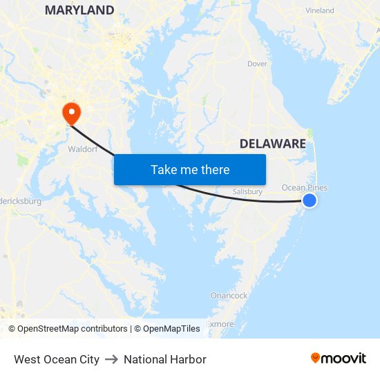 West Ocean City to National Harbor map