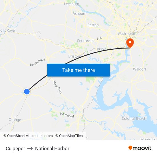 Culpeper to National Harbor map