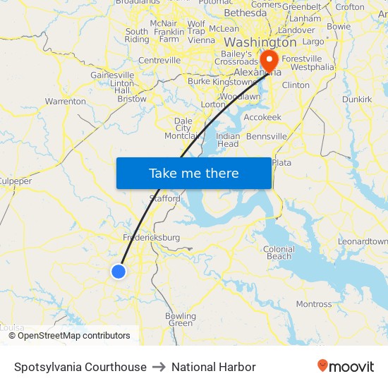 Spotsylvania Courthouse to National Harbor map