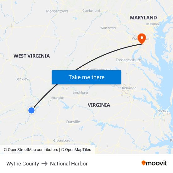 Wythe County to National Harbor map