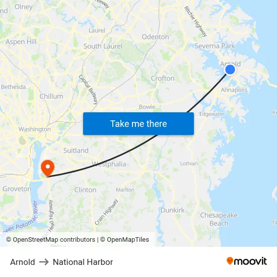 Arnold to National Harbor map