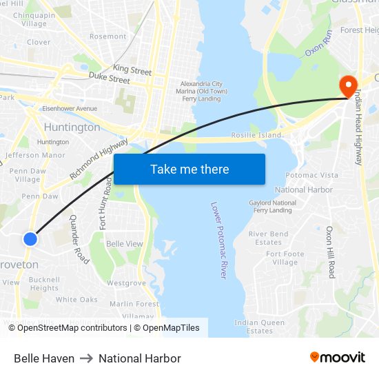 Belle Haven to National Harbor map