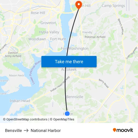 Bensville to National Harbor map