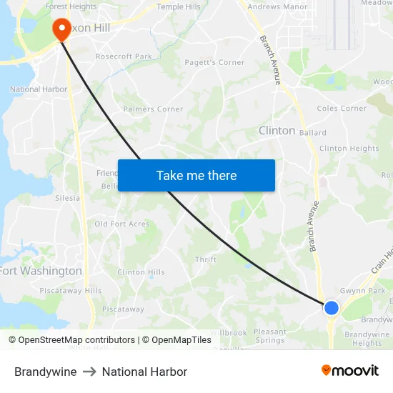 Brandywine to National Harbor map