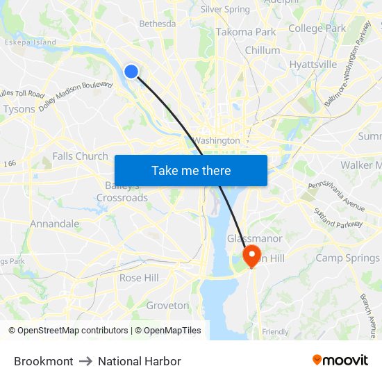 Brookmont to National Harbor map