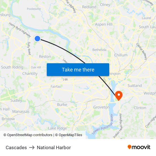 Cascades to National Harbor map