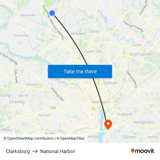 Clarksburg to National Harbor map