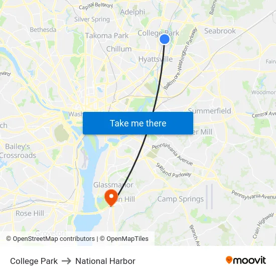 College Park to National Harbor map