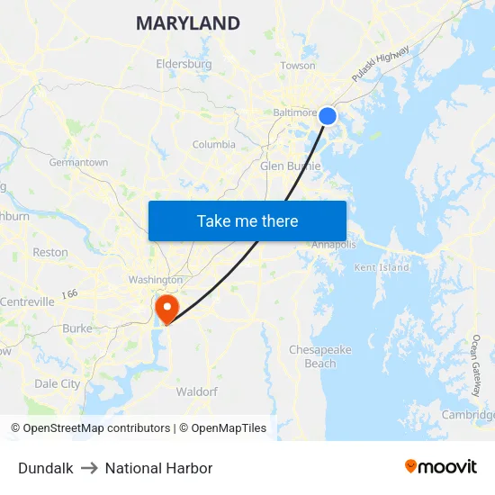 Dundalk to National Harbor map