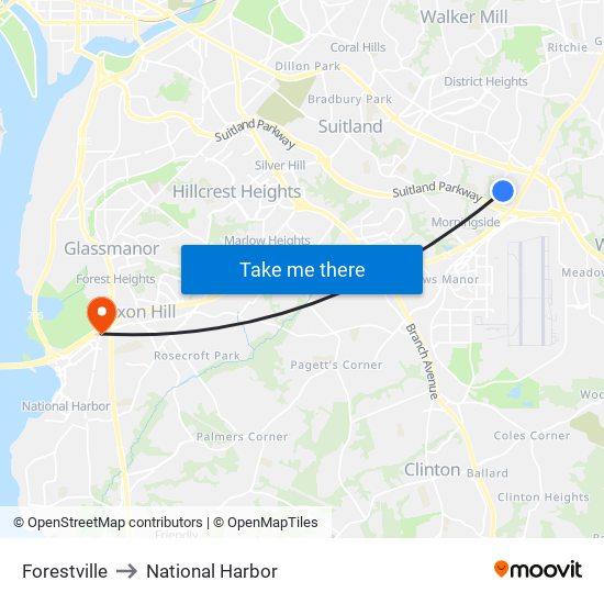 Forestville to National Harbor map