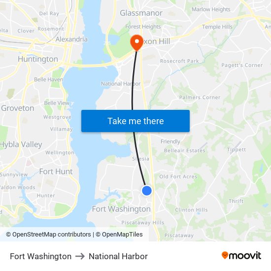 Fort Washington to National Harbor map