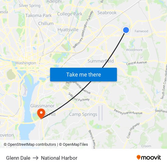 Glenn Dale to National Harbor map
