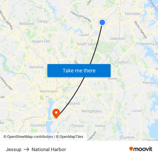 Jessup to National Harbor map