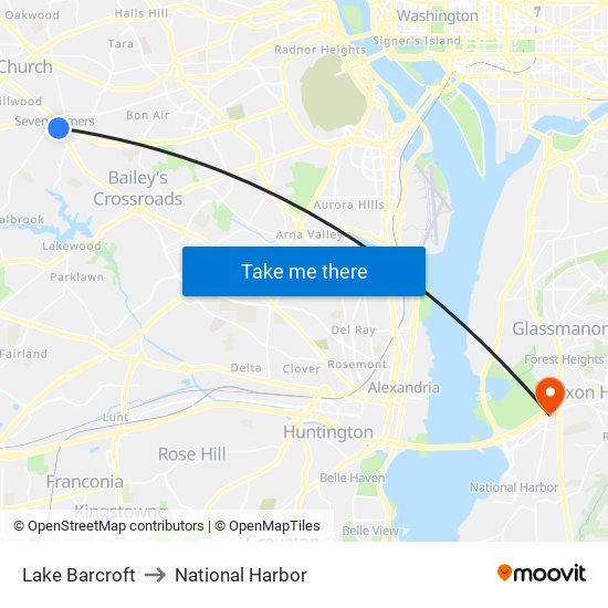 Lake Barcroft to National Harbor map