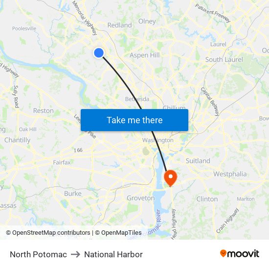 North Potomac to National Harbor map