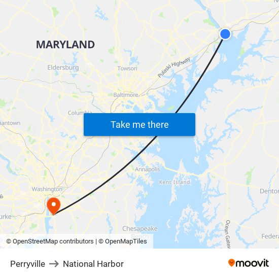 Perryville to National Harbor map