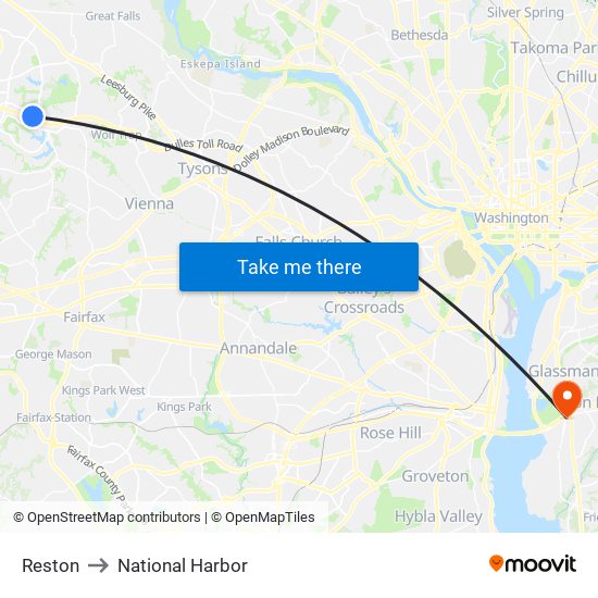 Reston to National Harbor map