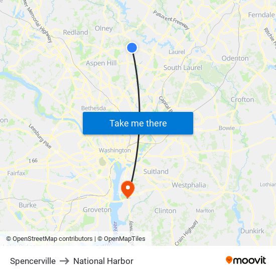 Spencerville to National Harbor map