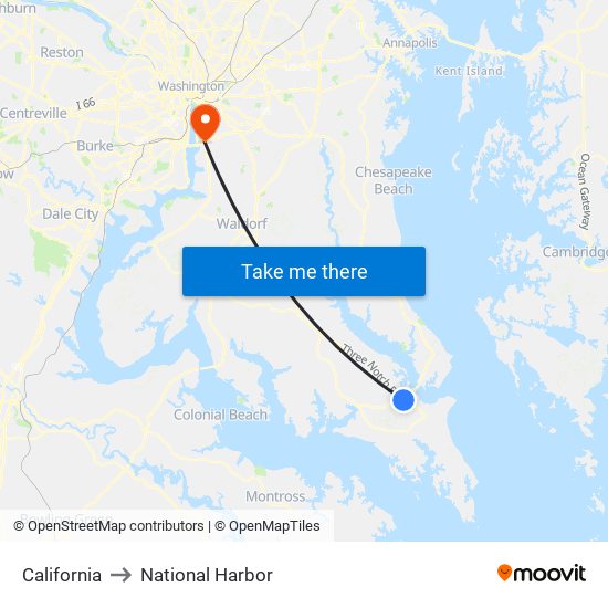 California to National Harbor map