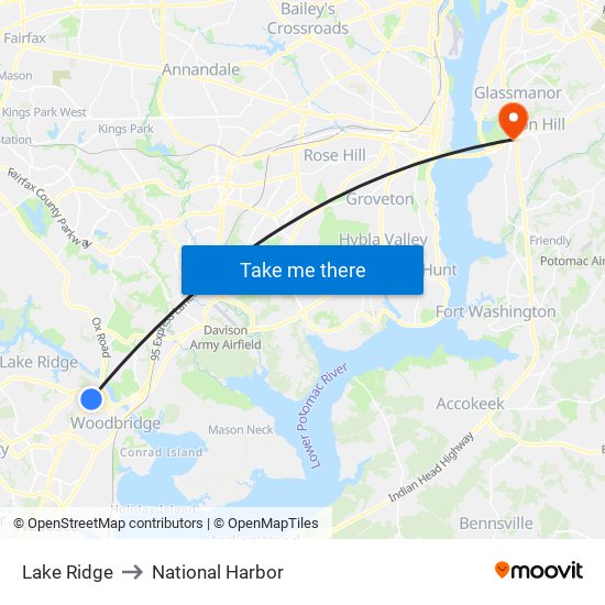 Lake Ridge to National Harbor map