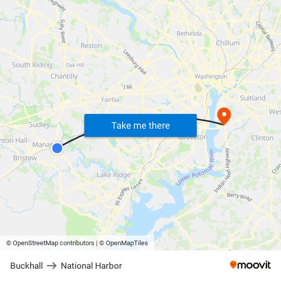 Buckhall to National Harbor map