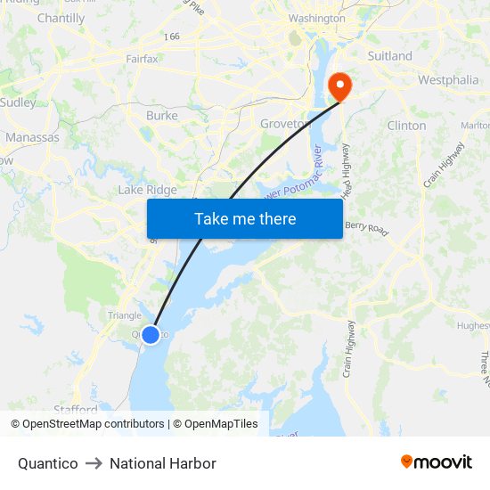 Quantico to National Harbor map