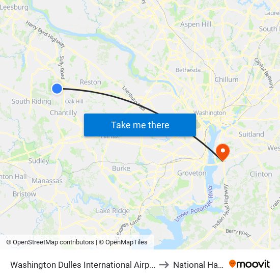 Washington Dulles International Airport (Iad) to National Harbor map