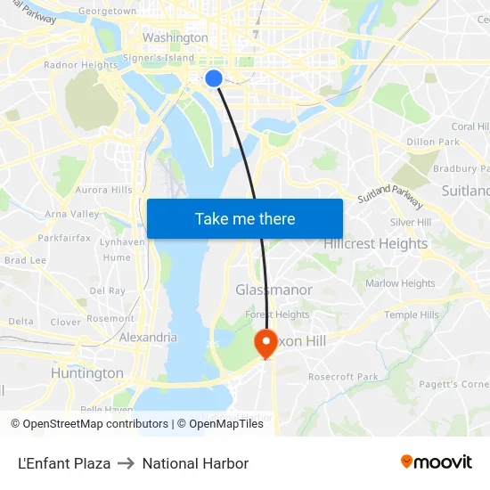 L'Enfant Plaza to National Harbor map