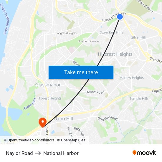 Naylor Road to National Harbor map