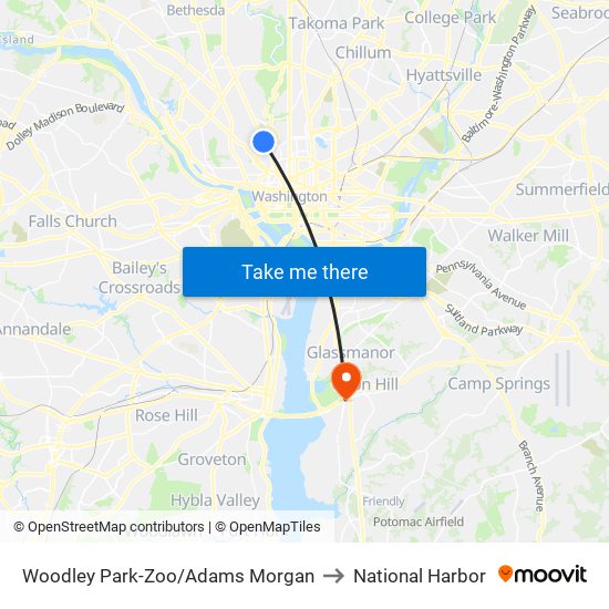 Woodley Park-Zoo/Adams  Morgan to National Harbor map