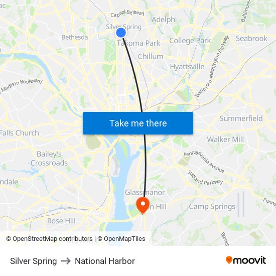 Silver Spring to National Harbor map