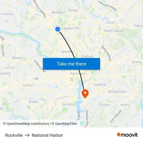 Rockville to National Harbor map