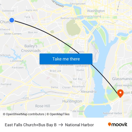 East Falls Church+Bay B to National Harbor map