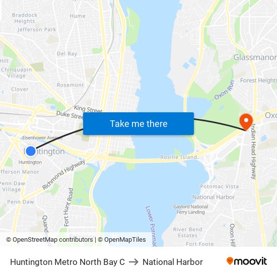 Huntington Metro North Bay C to National Harbor map