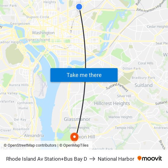 Rhode Island Ave-Brentwood+Bay D to National Harbor map