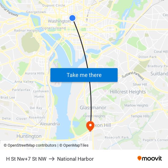 H St Nw+7 St NW to National Harbor map